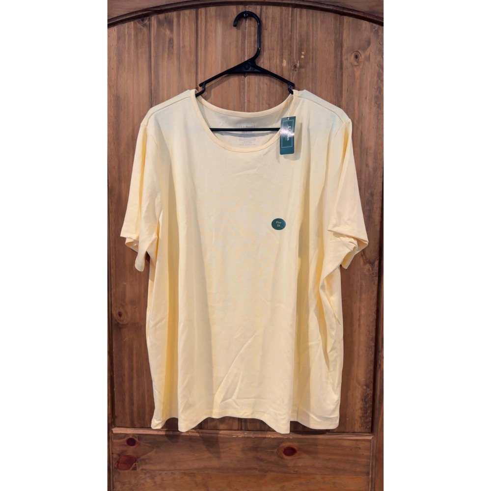 LL Bean Pima Crewneck Tee Womens 2X Plus Butter Yellow NWT Short Sleeve Cotton